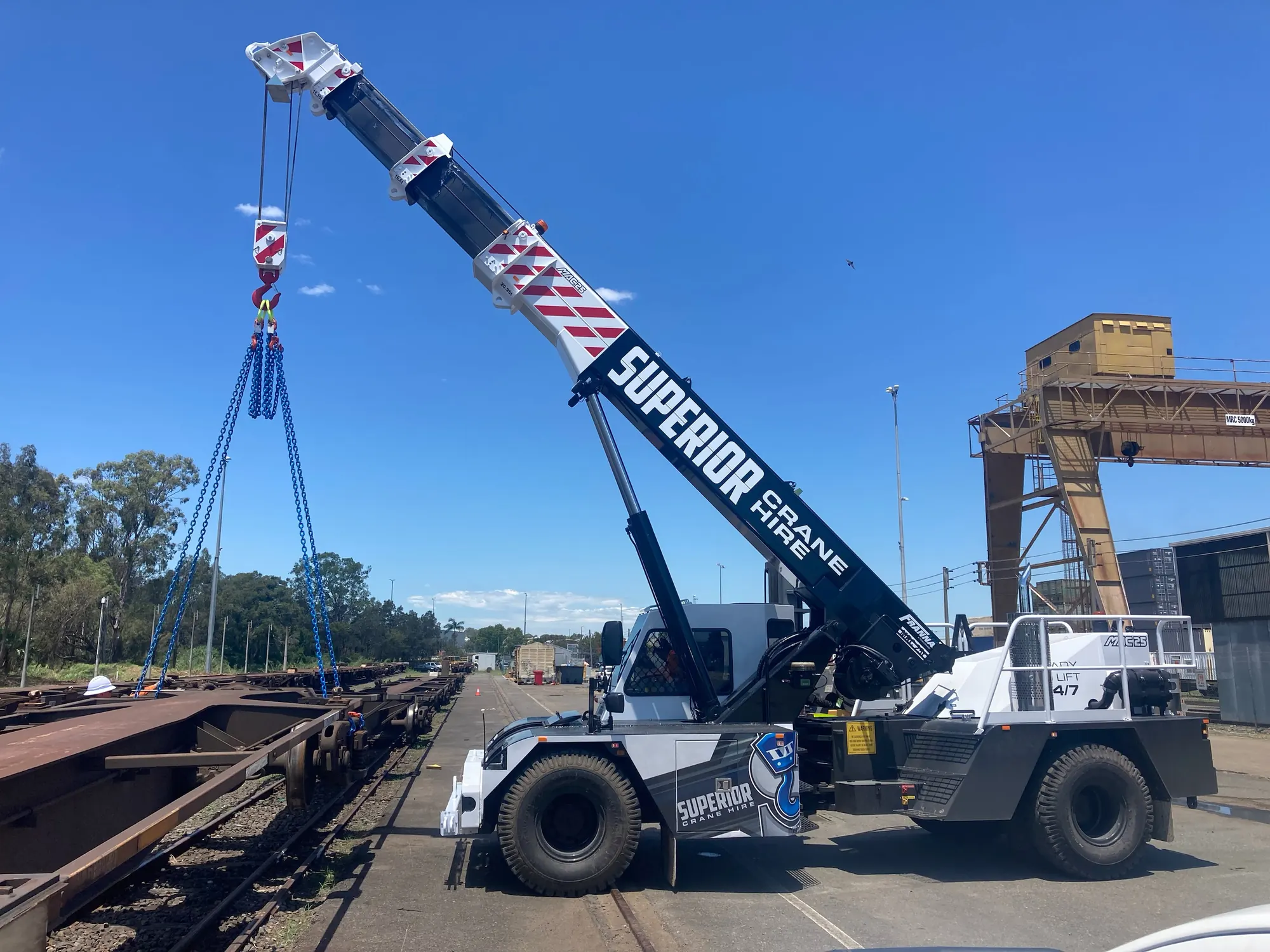 Superior Franna crane at a rail siding