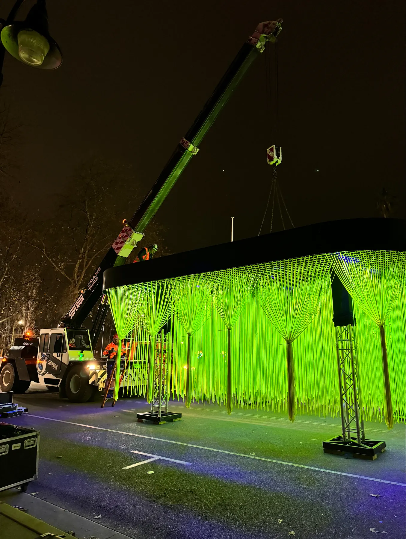 Night lift lit in green light
